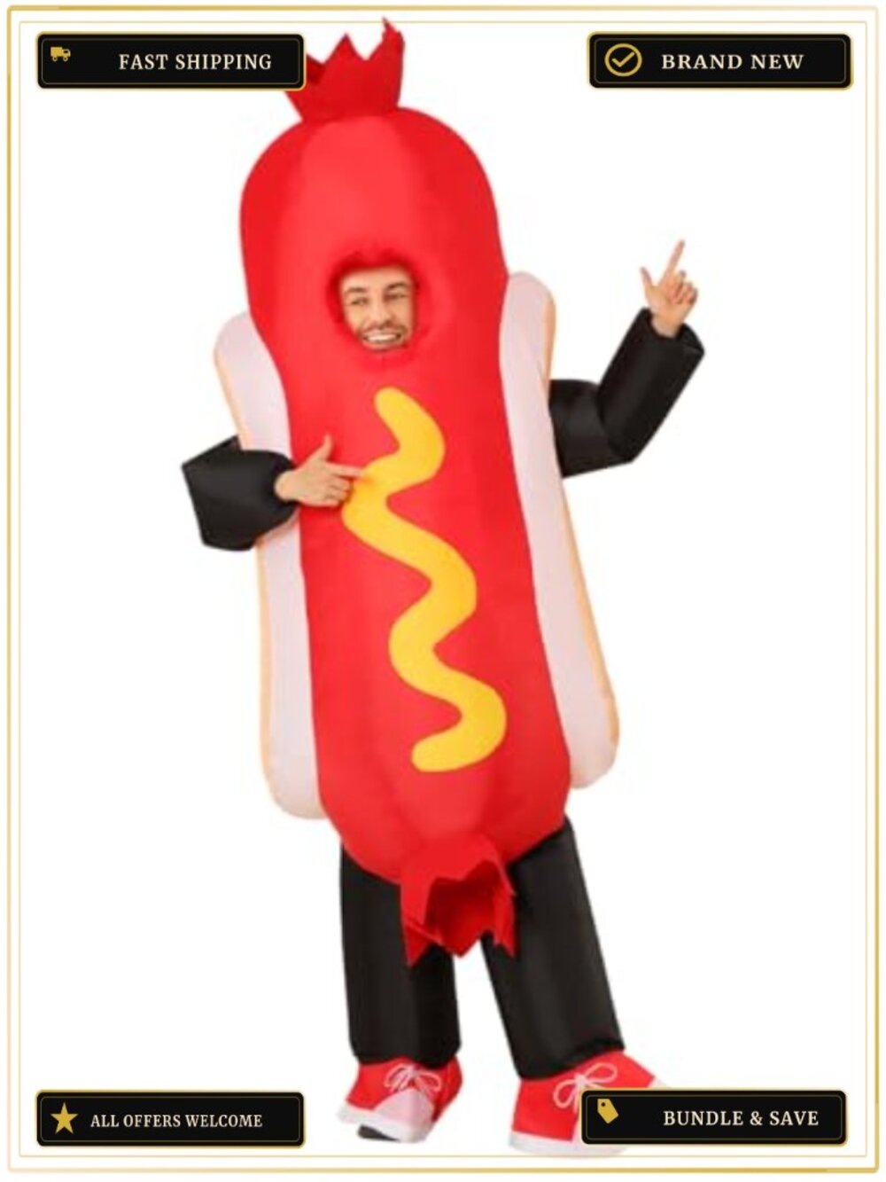 Inflatable Hot Dog Costume Adult Funny Halloween Blow Up Cosplay Suit